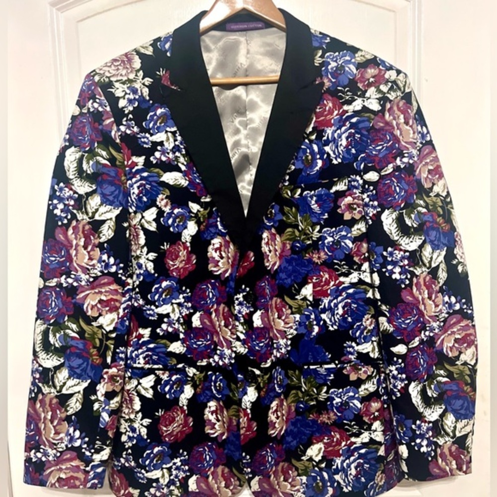 Vinci Men’s Abstrac Floral w/ Leaf Satin Lapel Sports Coat NWOT Size Large